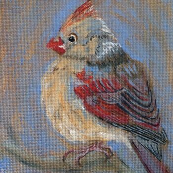 Painting titled "Bird oil painting -…" by Olga Ivanova, Original Artwork, Oil Mounted on Cardboard