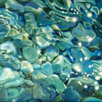 Painting titled "Pebbles underwater" by Olga Jones, Original Artwork, Oil