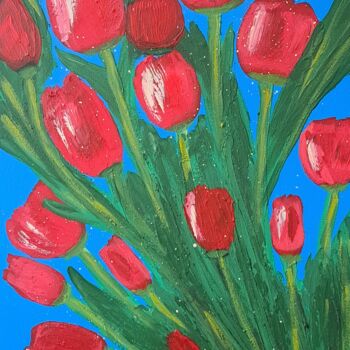 Peinture intitulée "Красные тюльпаны" par Olga Katruk, Œuvre d'art originale, Acrylique