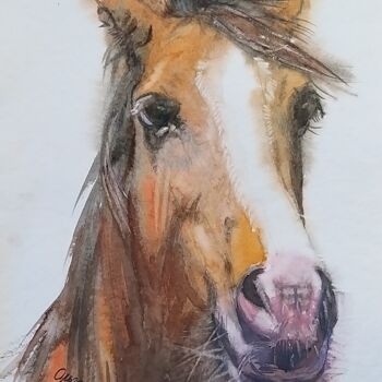Картина под названием ""Голова рыжей лошад…" - Ольга Кирьякова, Подлинное произведение искусства, Акварель