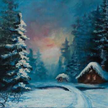 Peinture intitulée "Sweet home winter" par Olga Kolomenskaya, Œuvre d'art originale, Huile Monté sur Châssis en bois