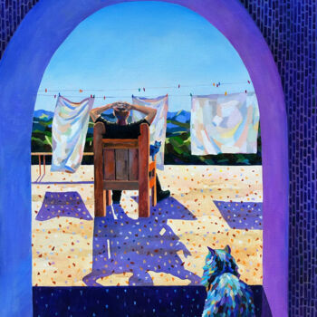 Peinture intitulée "The travelling cats…" par Olga Krasovskaya, Œuvre d'art originale, Huile