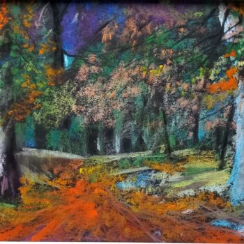 Painting titled "Autumn forest" by Olga Larina, Original Artwork, Pastel
