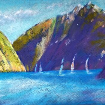 Painting titled "Norwegian  fjords" by Olga Larina, Original Artwork, Pastel