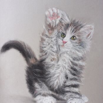 Painting titled "Cat" by Olga Larina, Original Artwork, Pastel