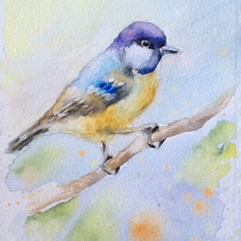 Painting titled "Bird" by Olga Laza, Original Artwork, Watercolor