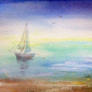 Painting titled "Calm" by Olga Laza, Original Artwork, Watercolor