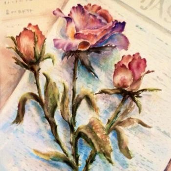 Painting titled "Business roses" by Olga Laza, Original Artwork, Watercolor