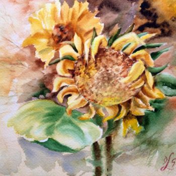 Painting titled "Sunflowers" by Olga Laza, Original Artwork, Watercolor