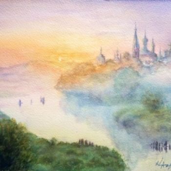 Painting titled "Mists Russia" by Olga Laza, Original Artwork, Watercolor