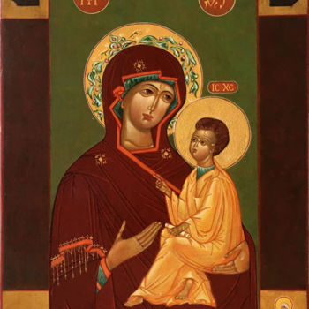 Pittura intitolato "Tikhvin Madre di Di…" da Olga Liutova-Amplatz, Opera d'arte originale, Tempera