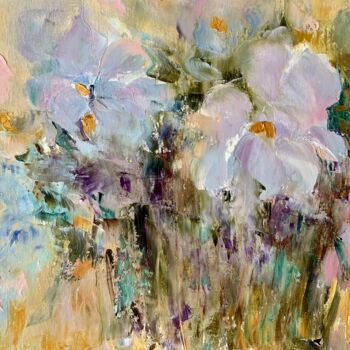 Картина под названием ",, Alpine irises ''" - Olga Liutova-Amplatz, Подлинное произведение искусства, Масло Установлен на Де…