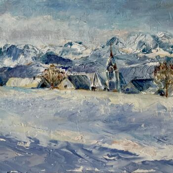 Schilderij getiteld "Alpes" door Olga Liutova-Amplatz, Origineel Kunstwerk, Olie Gemonteerd op Houten paneel