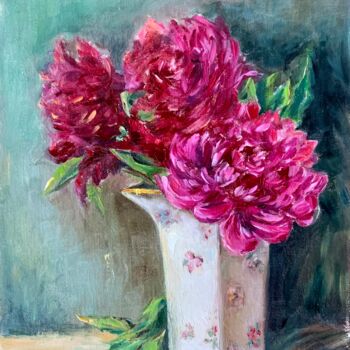 Painting titled "Chinese rose" by Olga Liutova-Amplatz, Original Artwork, Oil Mounted on Cardboard