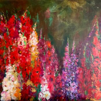 Painting titled "Gladiolus in the ga…" by Olga Liutova-Amplatz, Original Artwork, Oil