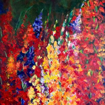 Картина под названием "Gladiolus in the ga…" - Olga Liutova-Amplatz, Подлинное произведение искусства, Масло