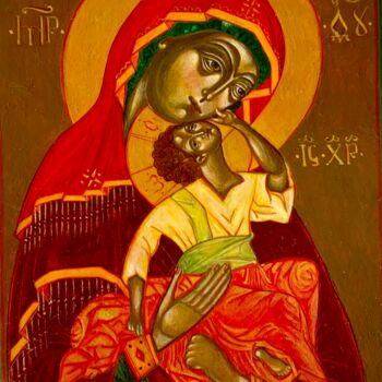 Peinture intitulée "Mother of God" par Olga Liutova-Amplatz, Œuvre d'art originale, Tempera