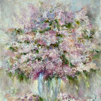Painting titled "Lilac Delight" by Olga Liutova-Amplatz, Original Artwork, Oil Mounted on Wood Stretcher frame
