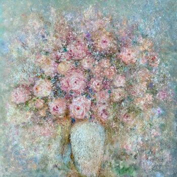 Painting titled "Roses dans la neige" by Olga Liutova-Amplatz, Original Artwork, Oil