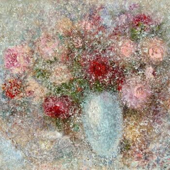 Картина под названием "Tea rose" - Olga Liutova-Amplatz, Подлинное произведение искусства, Масло Установлен на Деревянная ра…