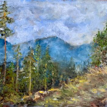 Pittura intitolato "Forest. Alps" da Olga Liutova-Amplatz, Opera d'arte originale, Olio Montato su Pannello di legno