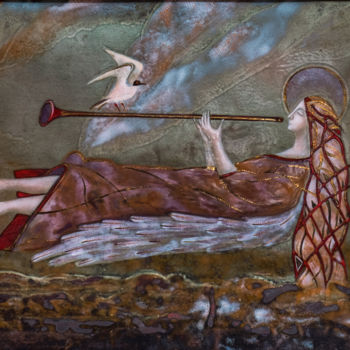 Картина под названием "АНГЕЛ И ПТИЦА" - Olga Lysenkova, Подлинное произведение искусства, Эмаль