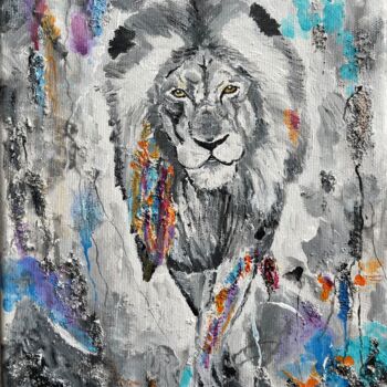 Painting titled "Original Lion Paint…" by Olga Mart, Original Artwork, Acrylic Mounted on Wood Stretcher frame