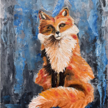 Painting titled "Fox painting Red fo…" by Olga Mart, Original Artwork, Oil Mounted on Cardboard