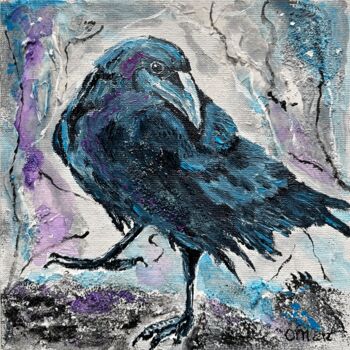 Schilderij getiteld "Crow Painting Origi…" door Olga Mart, Origineel Kunstwerk, Olie Gemonteerd op Karton
