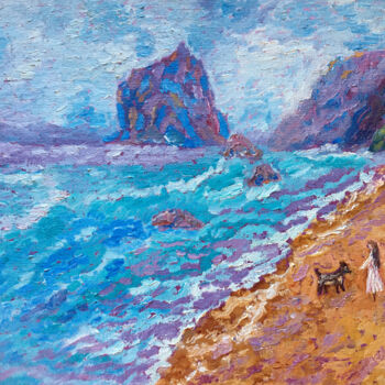 Peinture intitulée "People Beach Painti…" par Olga Mart, Œuvre d'art originale, Huile Monté sur Carton