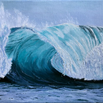 Painting titled "Seascape painting W…" by Olga Mart, Original Artwork, Oil Mounted on Wood Stretcher frame