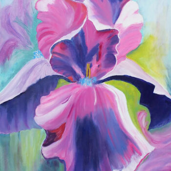 Schilderij getiteld "Iris flower" door Olga Mart, Origineel Kunstwerk, Olie