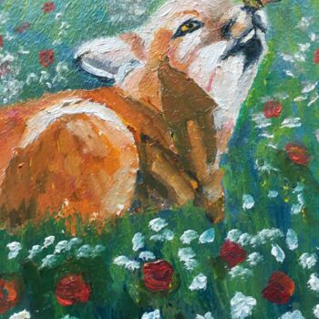 Pittura intitolato "Fox" da Olga Mart, Opera d'arte originale, Olio Montato su Cartone