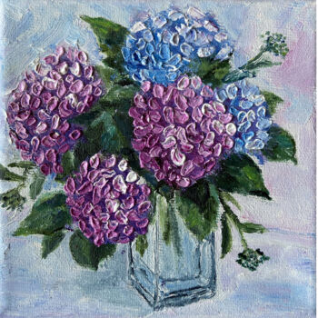 Картина под названием "Hydrangea flowers" - Olga Mart, Подлинное произведение искусства, Масло Установлен на Деревянная рама…