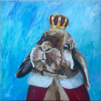 Painting titled "Bunny" by Olga Mart, Original Artwork, Oil Mounted on Wood Stretcher frame