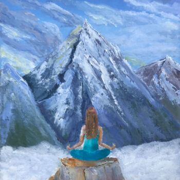 Schilderij getiteld "Smoky mountains pai…" door Olga Mart, Origineel Kunstwerk, Olie Gemonteerd op Karton