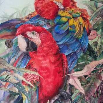 Pintura intitulada "Let the birds in" por Olga Matyunina, Obras de arte originais, Aquarela