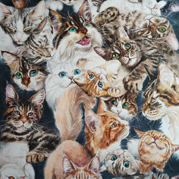Pintura intitulada "Lots of cats" por Olga Matyunina, Obras de arte originais, Aquarela
