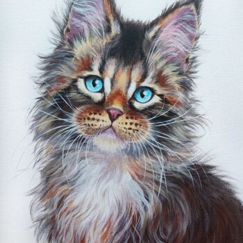 Painting titled "Acrylic kitty" by Olga Matyunina, Original Artwork, Acrylic Mounted on Cardboard