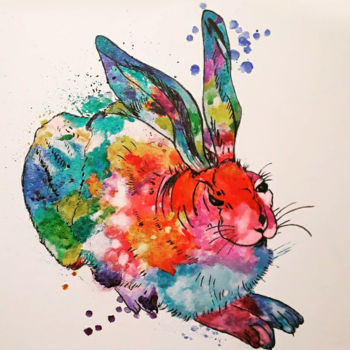 Картина под названием "Rabbit" - Olga Meer, Подлинное произведение искусства, Акварель