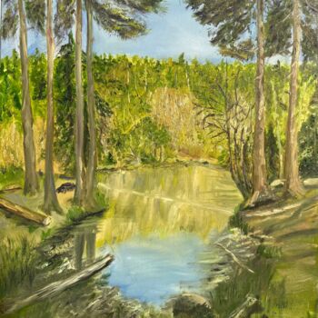 Painting titled "Secluded Woodland L…" by Olga Minasyan, Original Artwork, Oil