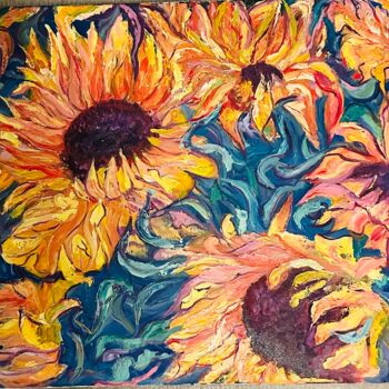Pittura intitolato "Vibrant sunflowers" da Olga Minasyan, Opera d'arte originale, Olio