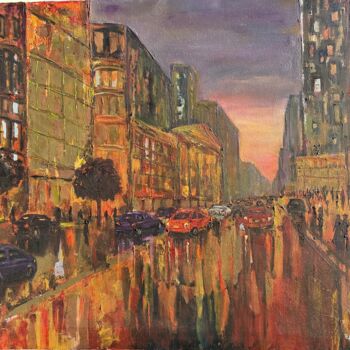Malerei mit dem Titel "On the city street…" von Olga Minasyan, Original-Kunstwerk, Acryl