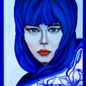Painting titled "Bluecolored Lily po…" by Olga Naduieva, Original Artwork, Oil