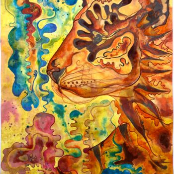 Рисунок под названием "Tiger experimental" - Olga Nevena, Подлинное произведение искусства, Акварель
