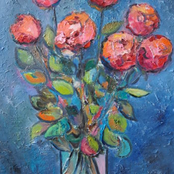 Pintura titulada "Oil painting "Roses…" por Olga Nikanchikova, Obra de arte original, Oleo