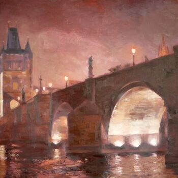 Painting titled "Prague in reflection" by Olga Onopko, Original Artwork, Oil