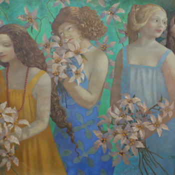 Painting titled "Spring Fantasy" by Olga Oreshnikov, Original Artwork, Oil