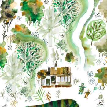 绘画 标题为“House by the lake” 由Olga Osipenko (Mariaiva), 原创艺术品, 水彩