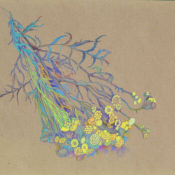 Rysunek zatytułowany „Yellow Tansy flowers” autorstwa Olga Osipenko (Mariaiva), Oryginalna praca, Gwasz
